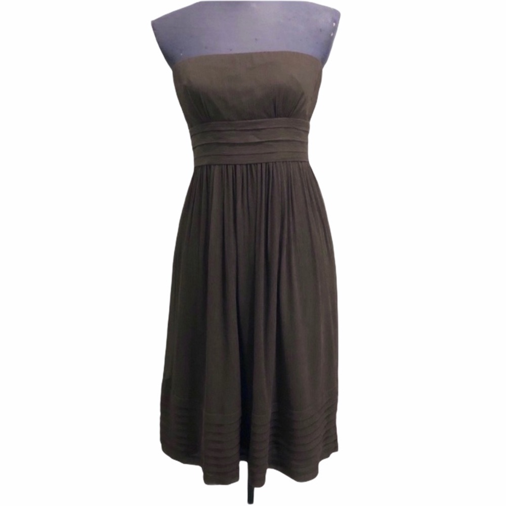 J. Crew Juliet Brown Strapless Formal Bridesmaid Silk Chiffon Dress - Size 4